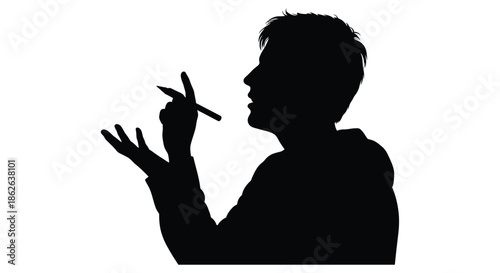 A man gesturing with a pen in hand making a point in discussion silhouette