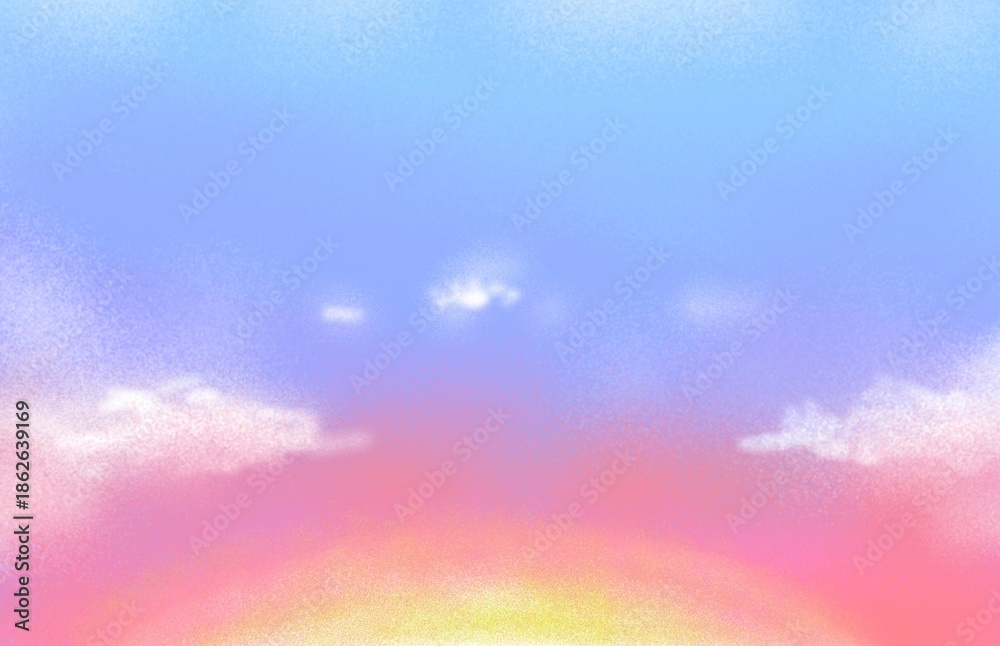 Fototapeta premium Sky's Canvas: A painterly rendering of a breathtaking sky, awash in gentle hues of pink, yellow, and blue, with soft clouds floating across the vast expanse. 
