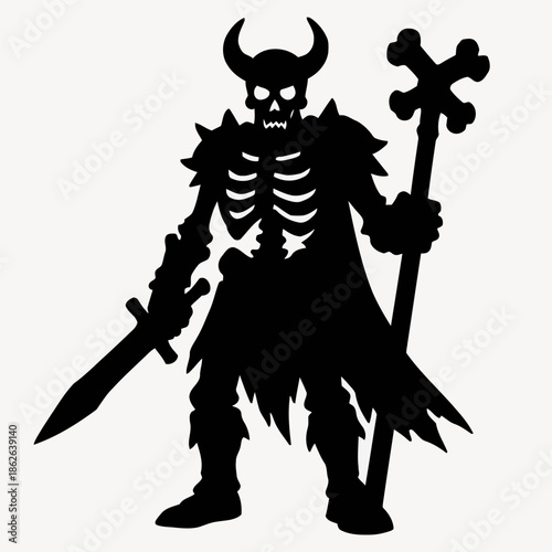 Simple silhouette vector illustration of a bone warlord in bold style