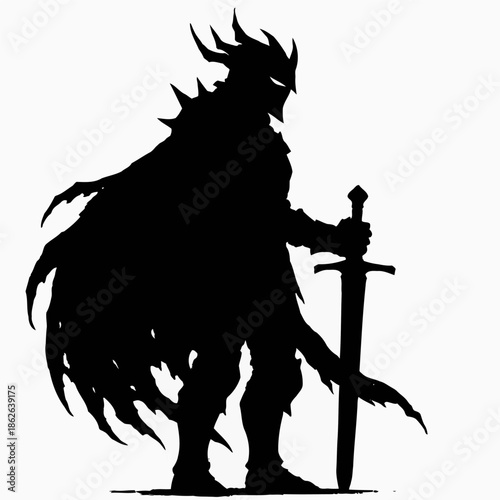 Simple silhouette vector illustration of a dark paladin in bold style