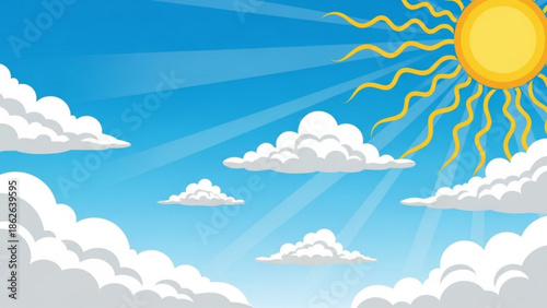 Vibrant sunny day with fluffy white clouds and bright blue sky