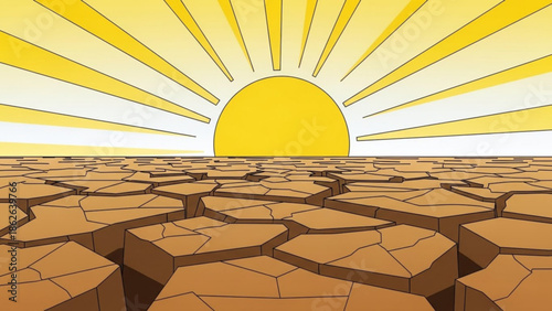Vibrant desert landscape with dry cracked earth under sunny sky
