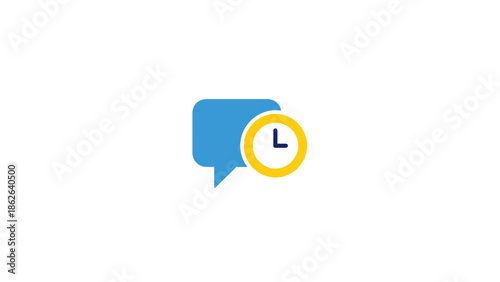 Blue speech bubble with a clock icon indicating time for communication.