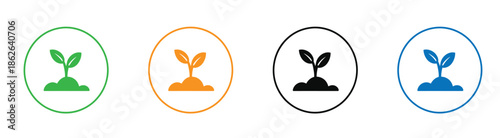 Vibrant plant growth icons in four colors on white background ,Potted plant growth. Simple icon of a potted plant, symbolizing growth, progress, and new.