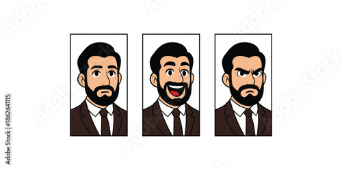 Face Expression Graphics – 3 Different Emotions Vector Illustration