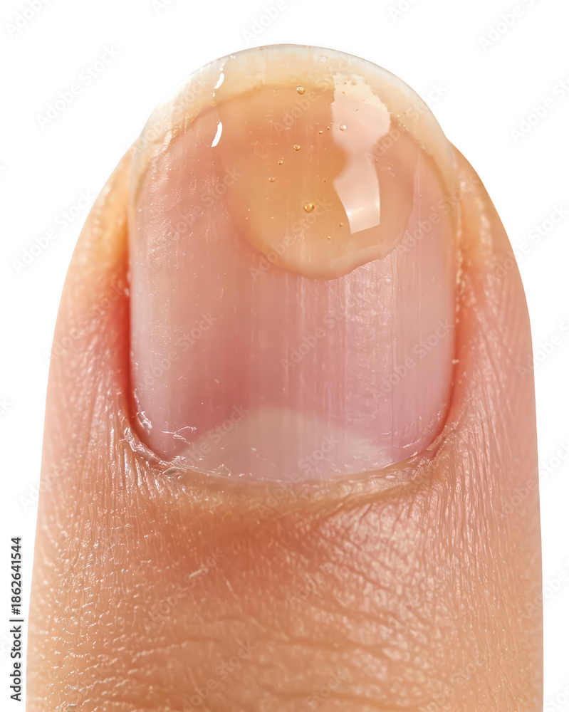Fototapeta premium Close-up of Drop of Serum on Fingernail for Beauty and Health
