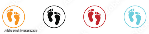 Four Black Paw Print Icons In Different Styles On White animal. Colorful footprints in circles for business or health concepts. 