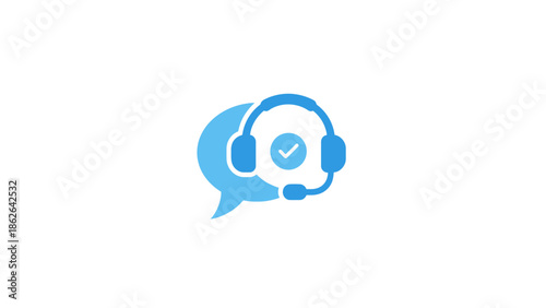 Customer Support Headset Icon with Chat Bubble and Checkmark.
