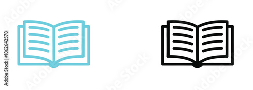 Book icon vector. open book sign and symbol. ebook icon. Open book icons in modern cyan and black colors for education.

