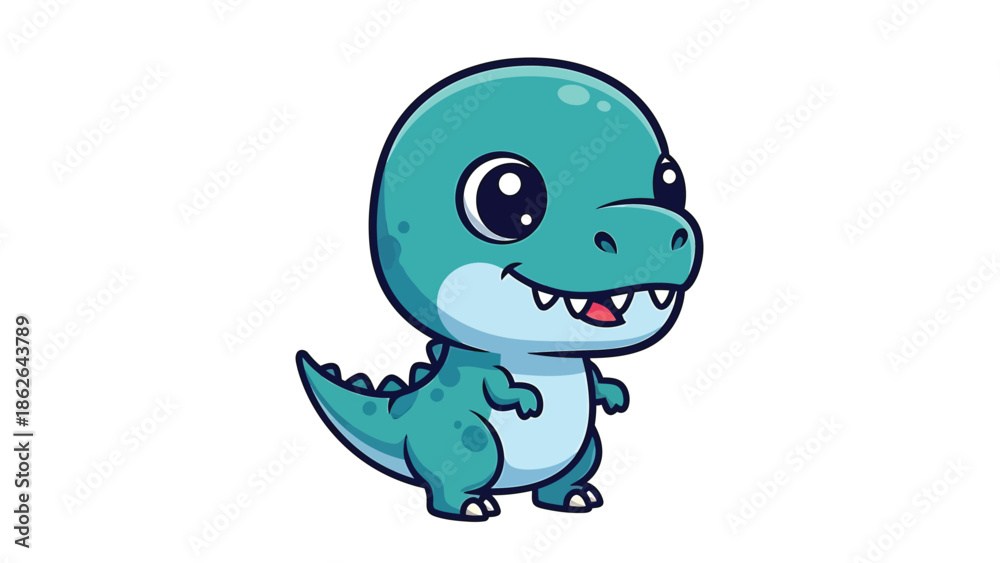 Obraz premium Adorable Cartoon Dinosaur Character with Big Eyes and a Friendly Smile.
