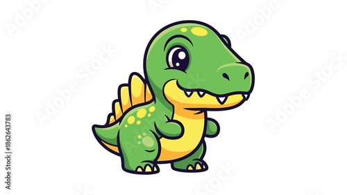 Adorable Cartoon Dinosaur with Green Skin and Yellow Accents.