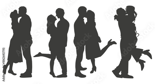 Romantic Couple Silhouettes. Love and Affection Vector Illustration Collection.