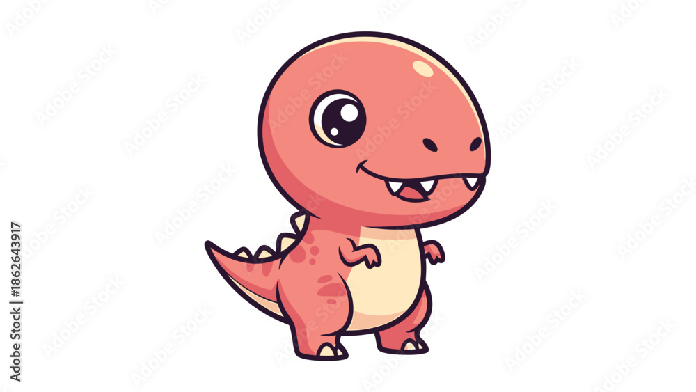 Obraz premium Adorable Cartoon Dinosaur Character with Big Eyes and a Friendly Smile.