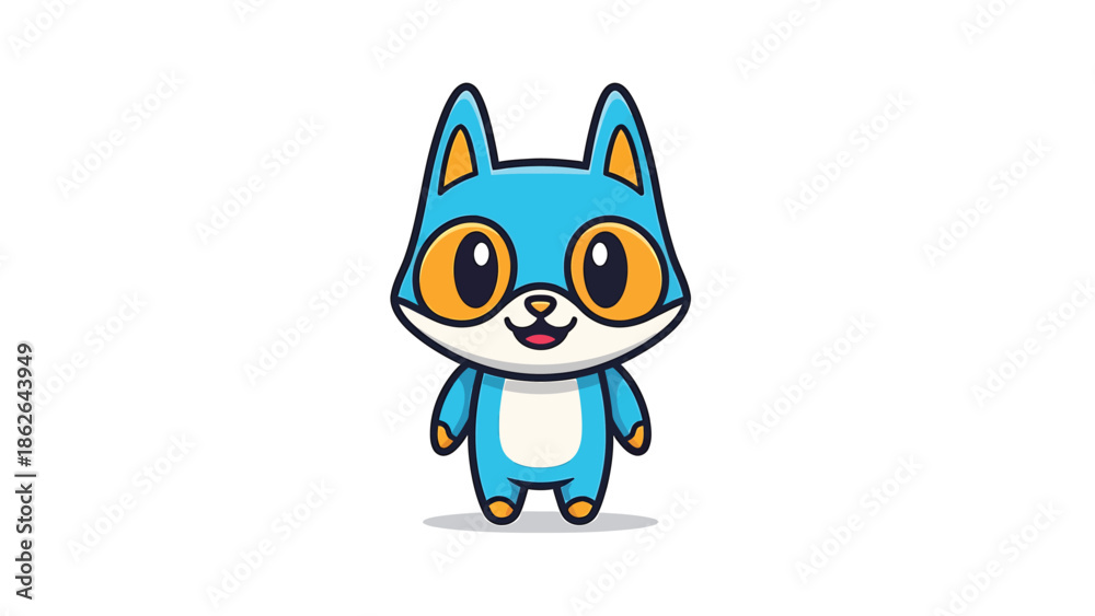 Fototapeta premium Adorable Blue Cartoon Fox Character with Big Eyes and Cute Smile.