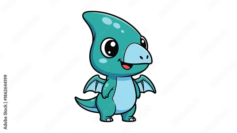 Obraz premium Adorable Cartoon Pterodactyl Character with Big Eyes and Small Wings.