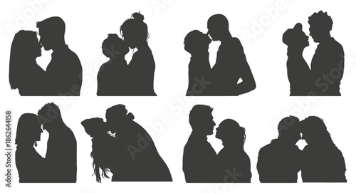 Romantic Couple Silhouettes. Love and Affection Vector Illustration Collection.