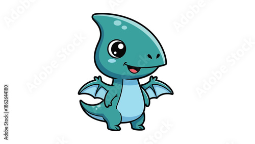Adorable Cartoon Pterodactyl Character with Big Eyes and Small Wings.