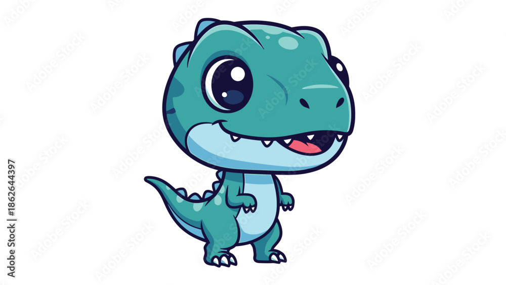 Obraz premium Adorable Cartoon Dinosaur Character with Big Eyes and Small Teeth.