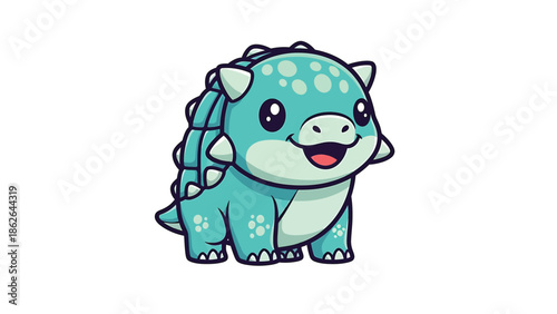 Adorable Cartoon Ankylosaurus Character with Spiked Armor and Big Eyes.