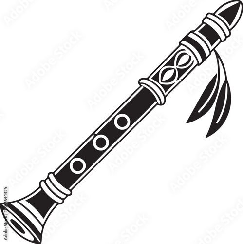 Premium black silhouette vector of Lord Krishna flute in ISKCON minimalist devotional style for modern commercial stock design