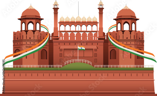Red Fort with Indian Flag 