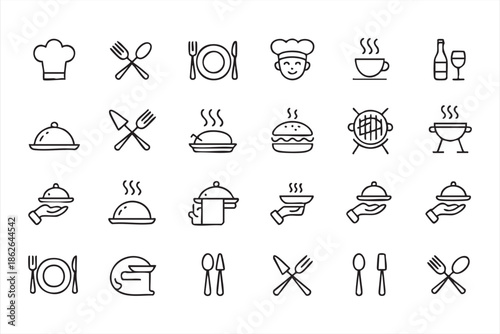 Dining and Catering Icons for App Interfaces, Hospitality Platforms