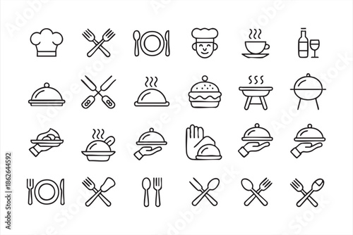 Kitchen and Restaurant Icons for Digital UI, Food Platforms
