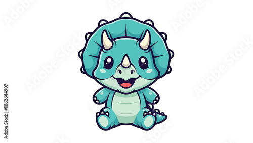 Adorable Cartoon Triceratops - A Cute and Playful Dinosaur Illustration.