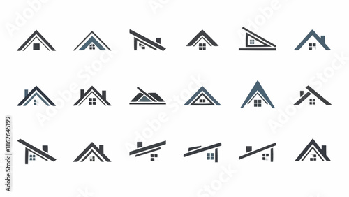 Collection of Minimalist House Roof Icons for Real Estate Branding.