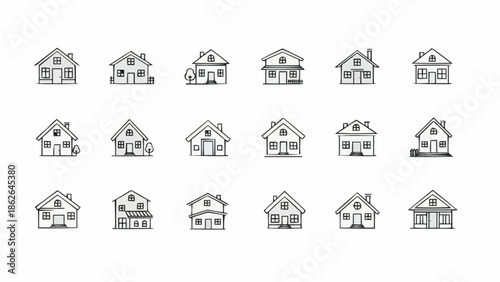 Collection of Hand-Drawn House Illustrations in Simple Style.