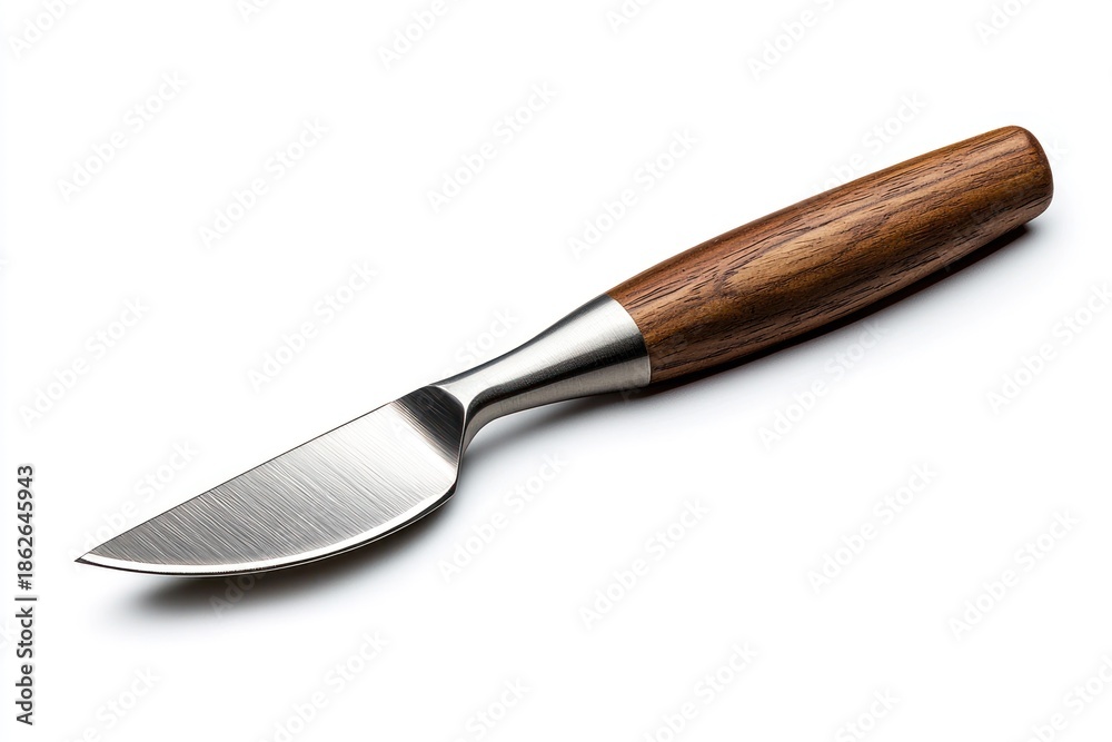 Fototapeta premium Close-up of a table knife with a wooden handle, angled on white background
