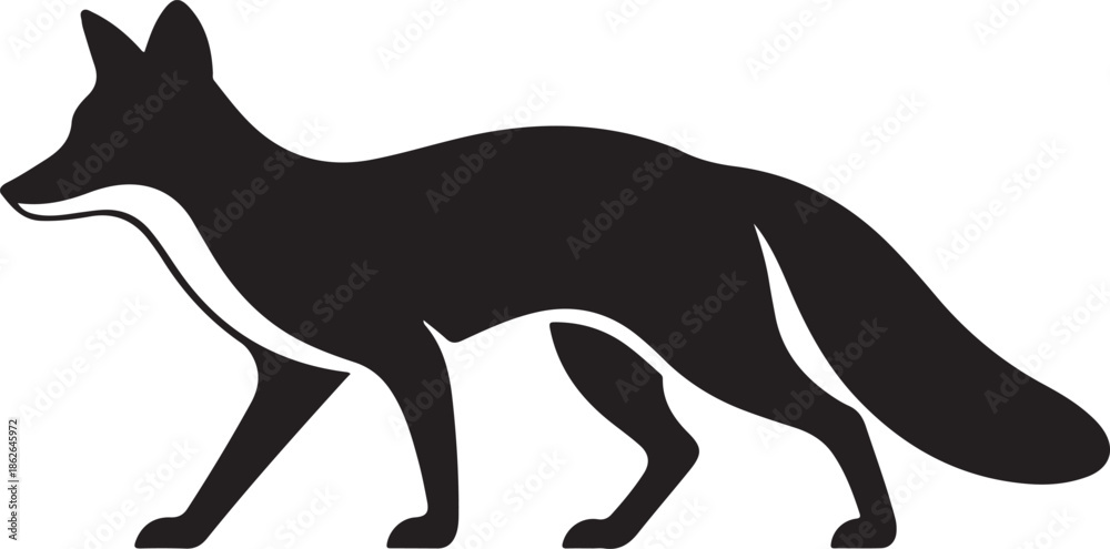 Fototapeta premium Fox Silhouette – Fox Vector Silhouette Black on White”
