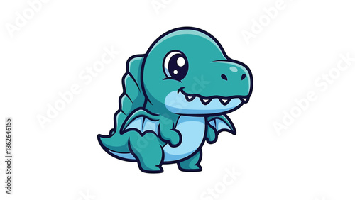 Adorable Cartoon Dragon Character with Big Eyes and Small Wings.