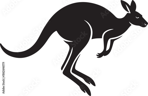 Kangaroo Silhouette – Hopping Kangaroo Vector Black on White