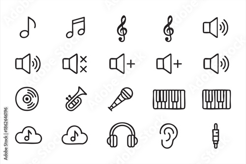 Music Audio Line Icons for UI Design and Web Apps