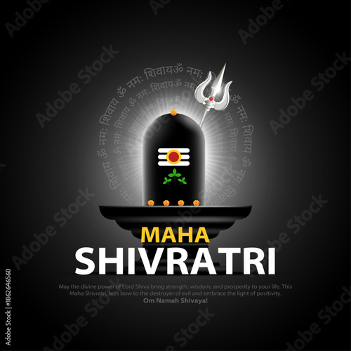 Happy maha Shivratri, a Hindu festival celebrated of lord shiva night. Creative vector illustration design with shivling and Trishul. Hindi typography means ‘om namah shivay’.