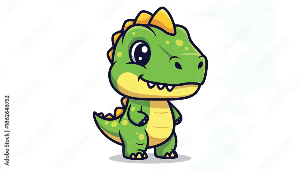Fototapeta premium Adorable Cartoon Dinosaur Character with Big Eyes and Spikes.