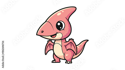 Adorable Pink Pterodactyl Cartoon Character Standing Upright.