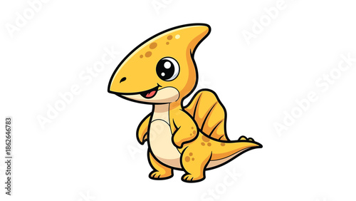 Adorable Cartoon Pterodactyl Dinosaur Character Illustration on White Background.