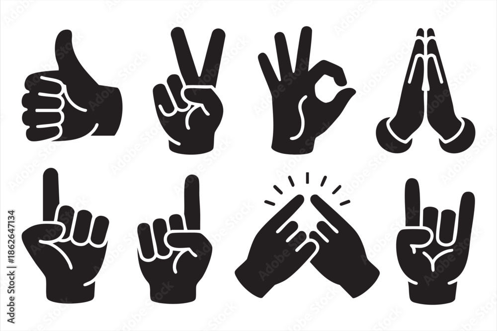 Fototapeta premium Solid Hand Gesture Icons for Digital Products and UX