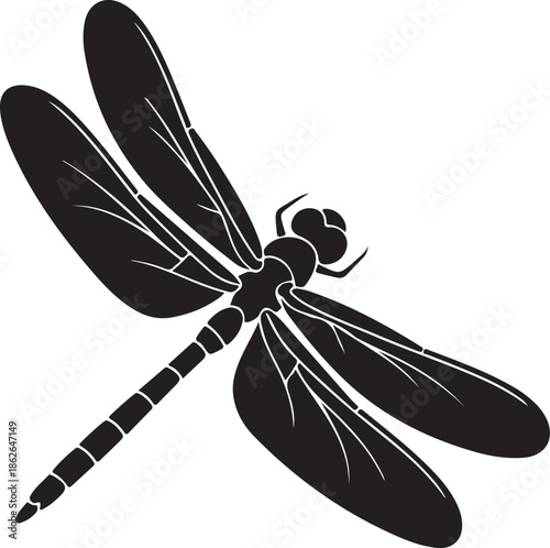 Dragonfly Silhouette – Insect Vector Black on White”