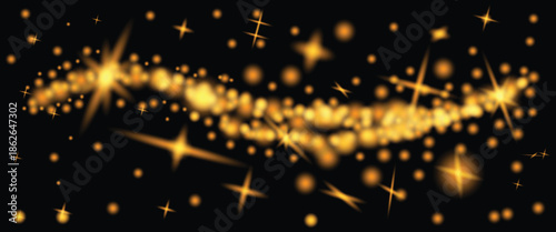 Mesmerizing light effect with golden sparks and stars