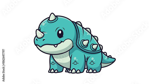 Adorable Cartoon Ankylosaurus Illustration with Spikes and Horns.