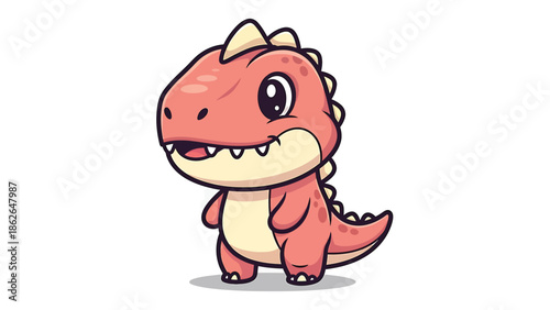 Adorable Cartoon Tyrannosaurus Rex Character Illustration on White Background.