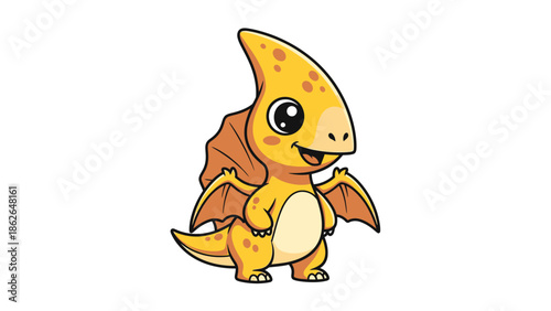 Adorable Cartoon Pterodactyl Illustration with Big Eyes and Playful Expression.