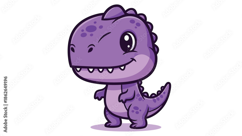 Fototapeta premium Adorable Purple Cartoon Dinosaur Character with Friendly Expression.