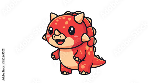Adorable Cartoon Triceratops Dinosaur with a Cheerful Expression.