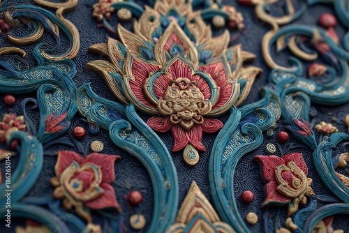 Wallpaper Mural Intricate oriental ornamentation showcasing vibrant colors and detailed floral motifs in a beautifully crafted background setting Torontodigital.ca