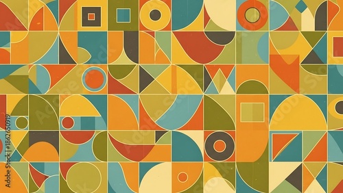 Vibrant geometric shapes mosaic pattern background.