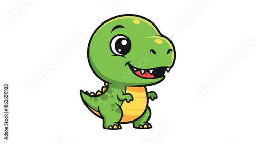 Adorable Cartoon Tyrannosaurus Rex Character Illustration on White Background.